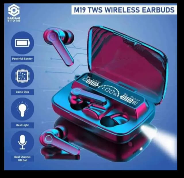 Original M19 Earbuds TWS Earphone Touch Control Digital Display Wireless Bluetooth 5.1 Headphones With Microphone and flashlight